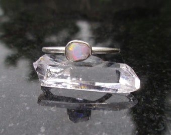 Raw Opal Ring, Size 7, Raw Stone Crystal Ring, 925 Sterling Silver, Dainty Stacking Ring, Small Stone,White Natural Ethiopian Opal Gemstone