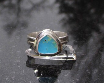 Peruvian Opal Ring, Size 7.5, Set in 925 Sterling Silver, Natural Blue Green Opal, Triangle, October Birthstone, Andean Opal, Handmade