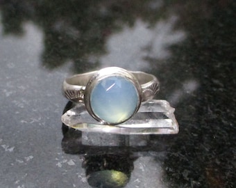 Blue Chalcedony Ring, 925 Sterling Silver, Size 6.5, Stacking, Rings for Women, Faceted Blue Stone, Handmade