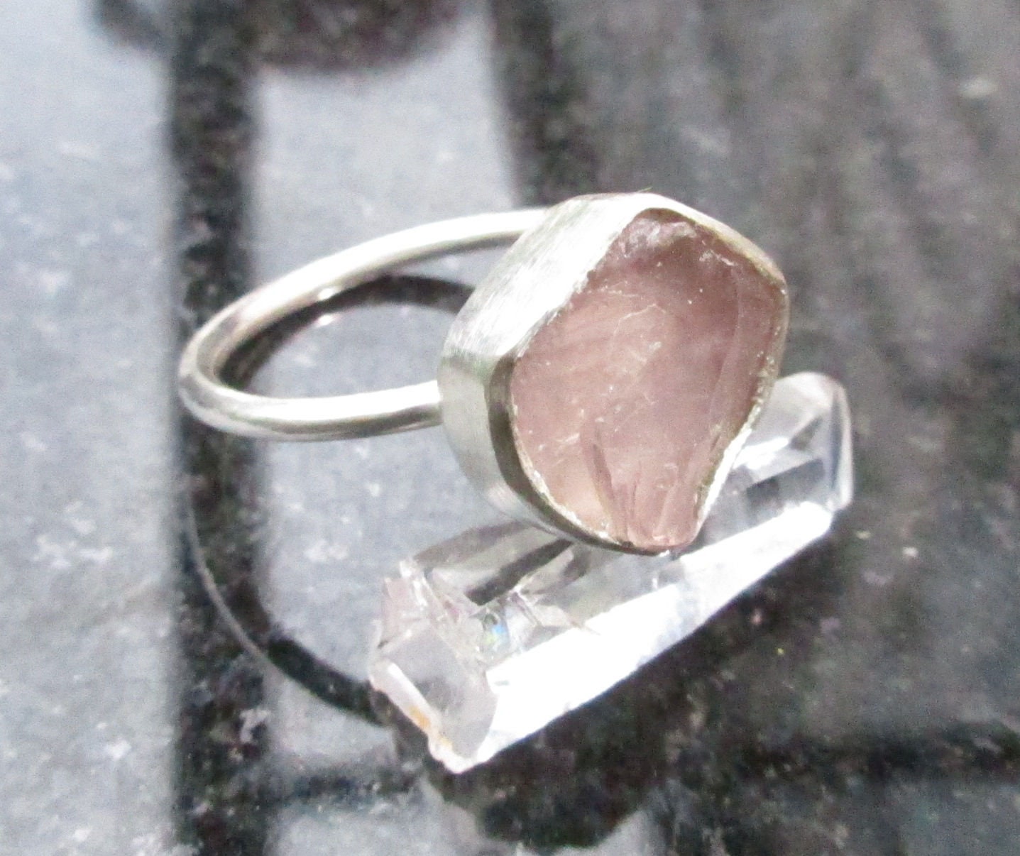 Raw Rose Quartz Silver Ring Size 8 Natural Rough Pink Etsy