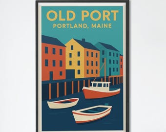 Póster imprimible del Puerto Viejo de Portland, Maine (24" x 36") / Descarga de póster de viaje costero