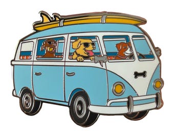 Canine Cruiser - Lapel Pin With Magnet - Dogs Driving Bus