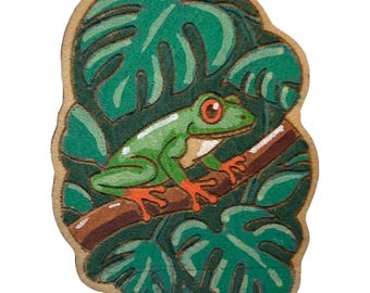 Red Eye Tree Frog - Wooden Lapel Pin & Magnet
