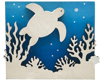 Tortuga en el arrecife de coral - Pin de madera e imán