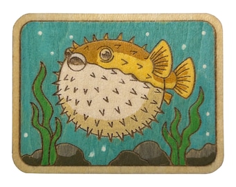 Pufferfish - Wooden Lapel Pin & Magnet