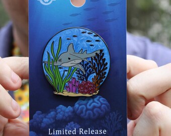 Bull Shark Pin - Swimming in Coral Reef