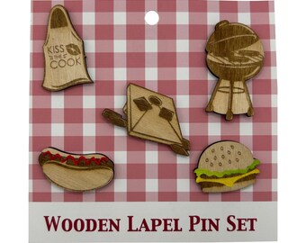 2026 - BBQ Picnic - Wooden Lapel Pin Set of 5 - With Magnets