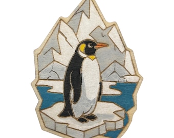 Penguin on Iceberg - Wooden Lapel Pin & Magnet