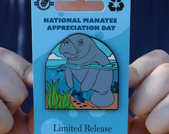 Manatee Enamel Pin – National Manatee Appreciation Day Hard Enamel Lapel Collectible, Florida Ocean Animal Gift
