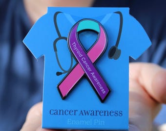 Thyroid Cancer Awareness Ribbon Enamel Pin - Nursing and Survivor Support Gift