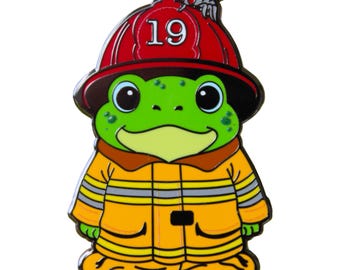 Froggy Fireman - Lapel Pin With Magnet - In Oversized Turnout
