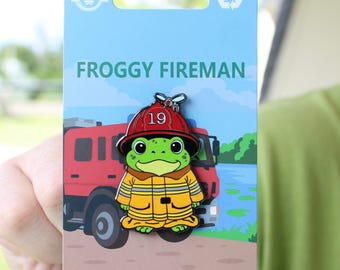 Froggy Fireman Enamel Pin - In Oversized Turnout