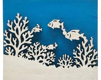 Fish at Coral Reef - Wooden Pin & Magnet