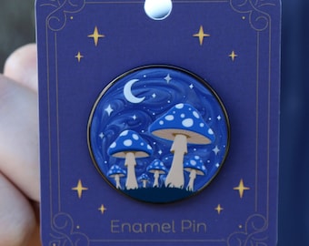 Blue Moonlit Mushroom Forest Pin