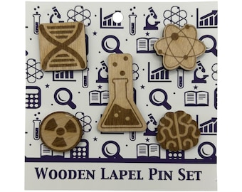 2026 - Science Icons - Wooden Lapel Pin Set of 5 - With Magnets