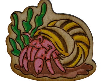 Hermit Crab - Wooden Lapel Pin & Magnet