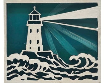 Lighthouse with Waves - Wooden Pin & Magnet