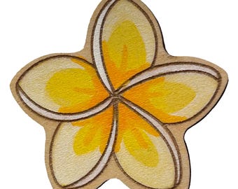 Hawaiian Plumeria (Frangipani) Flower - Pua Melia - Wooden Pin & Magnet