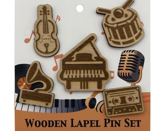 S2 - 2026 - Musical Instruments - Wooden Lapel Pin Set of 5 - With Magnets