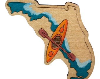 Florida Kayak - Wooden Lapel Pin & Magnet
