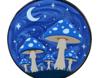 Blue Moonlit Mushroom Forest - Lapel Pin With Magnet