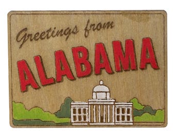 Greetings From Alabama - Wooden Pin & Magnet