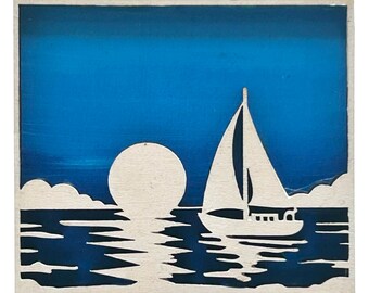 Velero en el océano - Pin de madera e imán