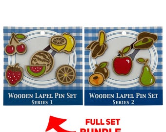 2026 - Classic Fruits - Wooden Lapel Pin Full Set Bundle of 10 - With Magnets