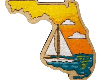 Florida Sailboat at Sunset - Wooden Lapel Pin & Magnet