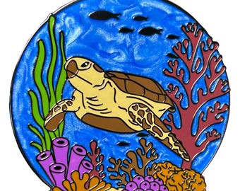 Green Sea Turtle - Lapel Pin With Magnet - Pearlescent