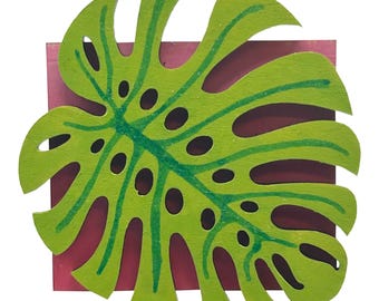 Hoja de Monstera - Pin de madera e imán