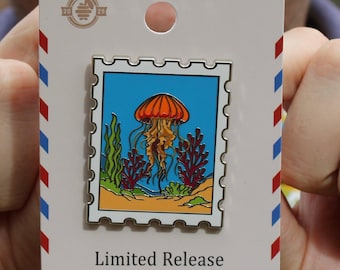 Jellyfish Enamel Pin - Pacific Sea Nettle Postage Stamp Ocean Pin