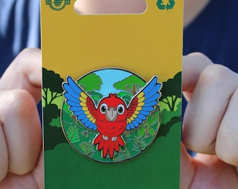 Scarlet Macaw Enamel Pin - Cute Tropical Rainforest Parrot Pin on Pin