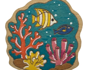 Fish at Coral Reef - Wooden Lapel Pin & Magnet