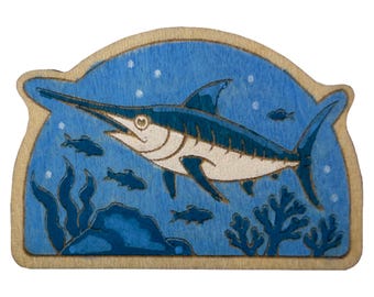 Blue Marlin - Wooden Lapel Pin & Magnet