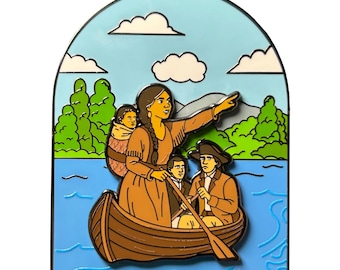 Sacagawea, Lewis, and Clark - Lapel Pin With Magnet - Traveling Down the Missouri River - LE 200