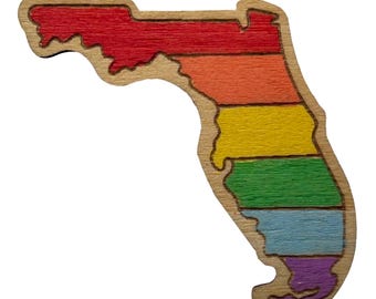 Rainbow - Florida Outline - Wooden Lapel Pin & Magnet