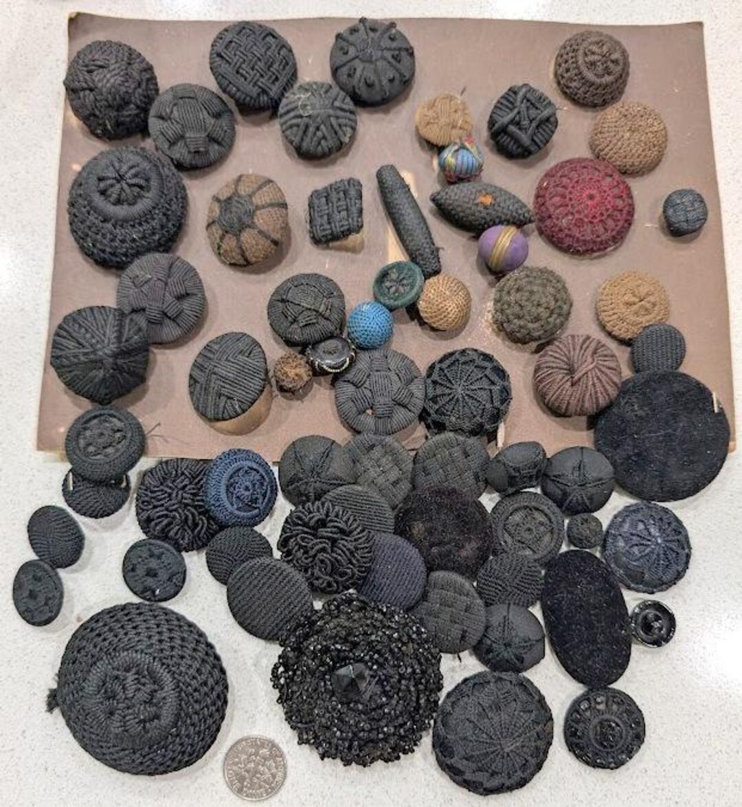 Antique Fabric Buttons - Black Crocheted and Worked Thread Lot of 63 Ca ...