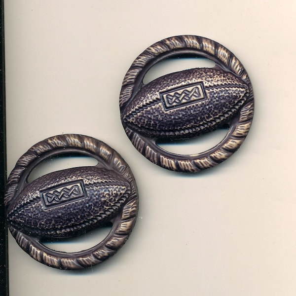 Antique Vintage Buttons -Brown  Celluloid Football Buttons  Matching Pair ca. 1930's