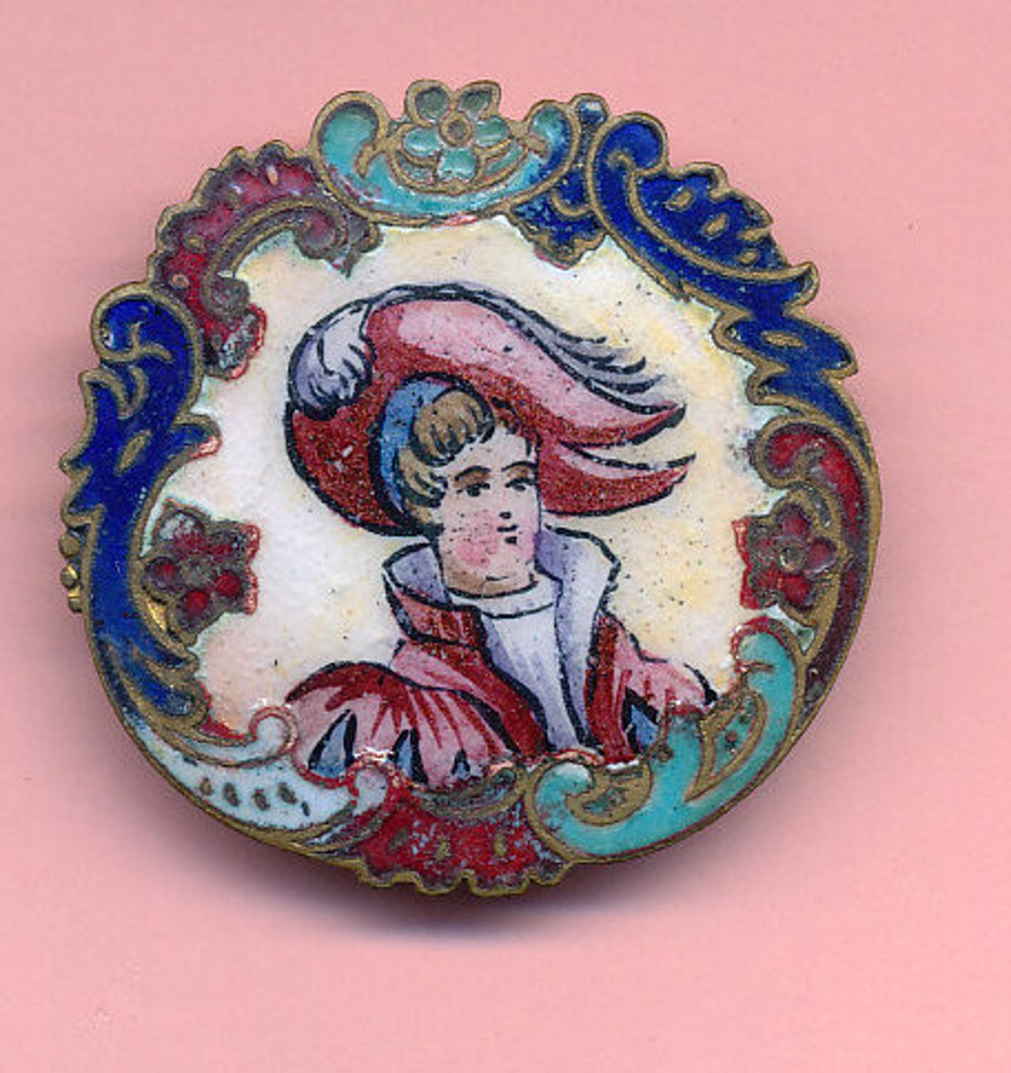 Antique Figural Enamel Button Male Dandy Fop in Oversized Etsy
