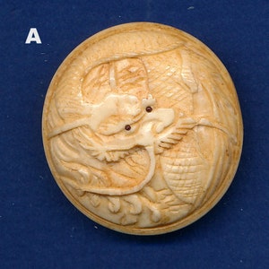 Antique Vintage Carved Bone Dragon Button A   ca. 1930's