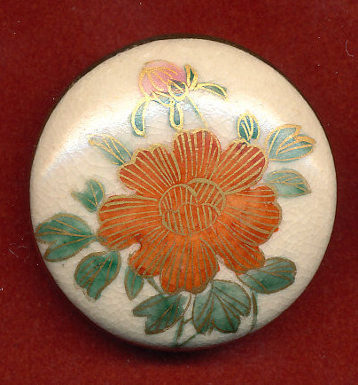 Antique Vintage Satsuma Button Red FLower 5 Older Flatter Etsy