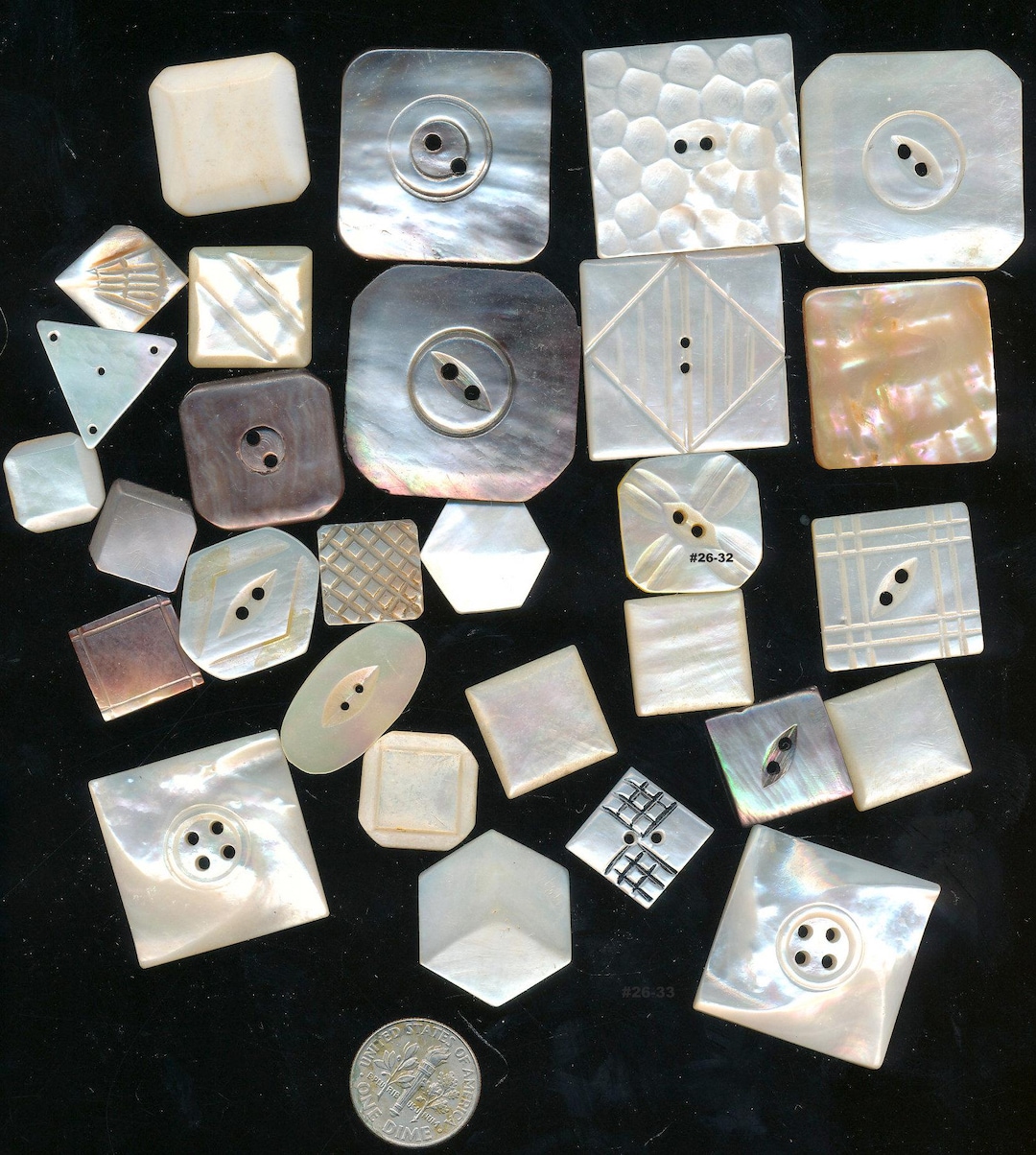 Vintage Antique Carved Pearl Shell Buttons - Lot of 29 Squares and ...