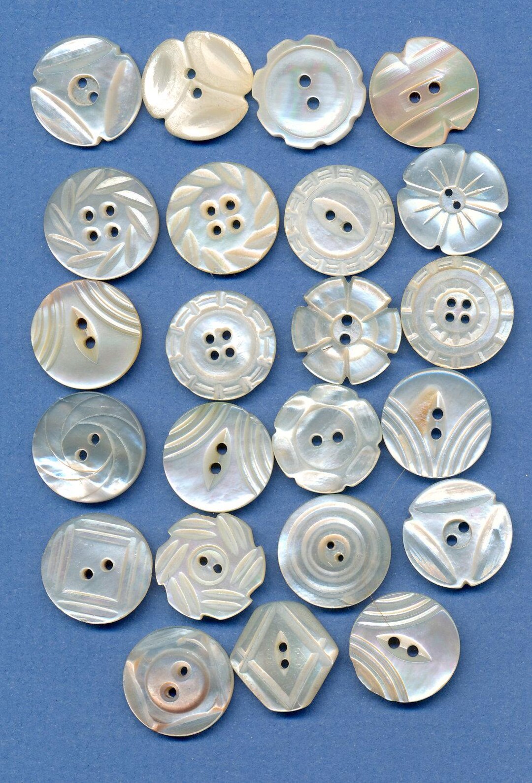 Antique Carved White Pearl Shell Buttons #A Lot of 23 Small Size 11/16 ...