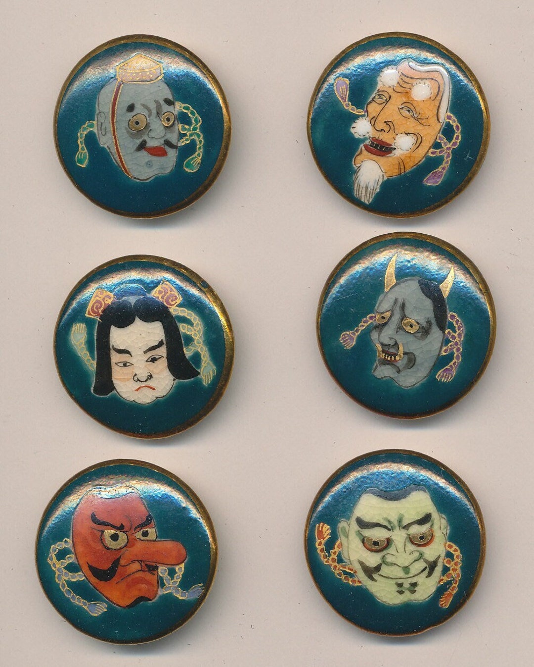Antique Vintage Satsuma Buttons Set of Noh Masks Lot of 6 Size 11/8 Etsy