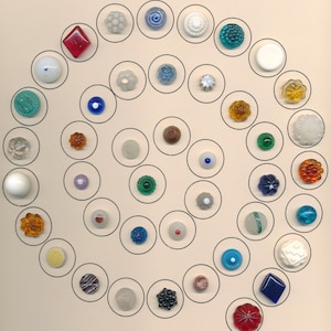 Antique Charmstring Glass Buttons Lot of 42  Swirl backs ca. 1860's