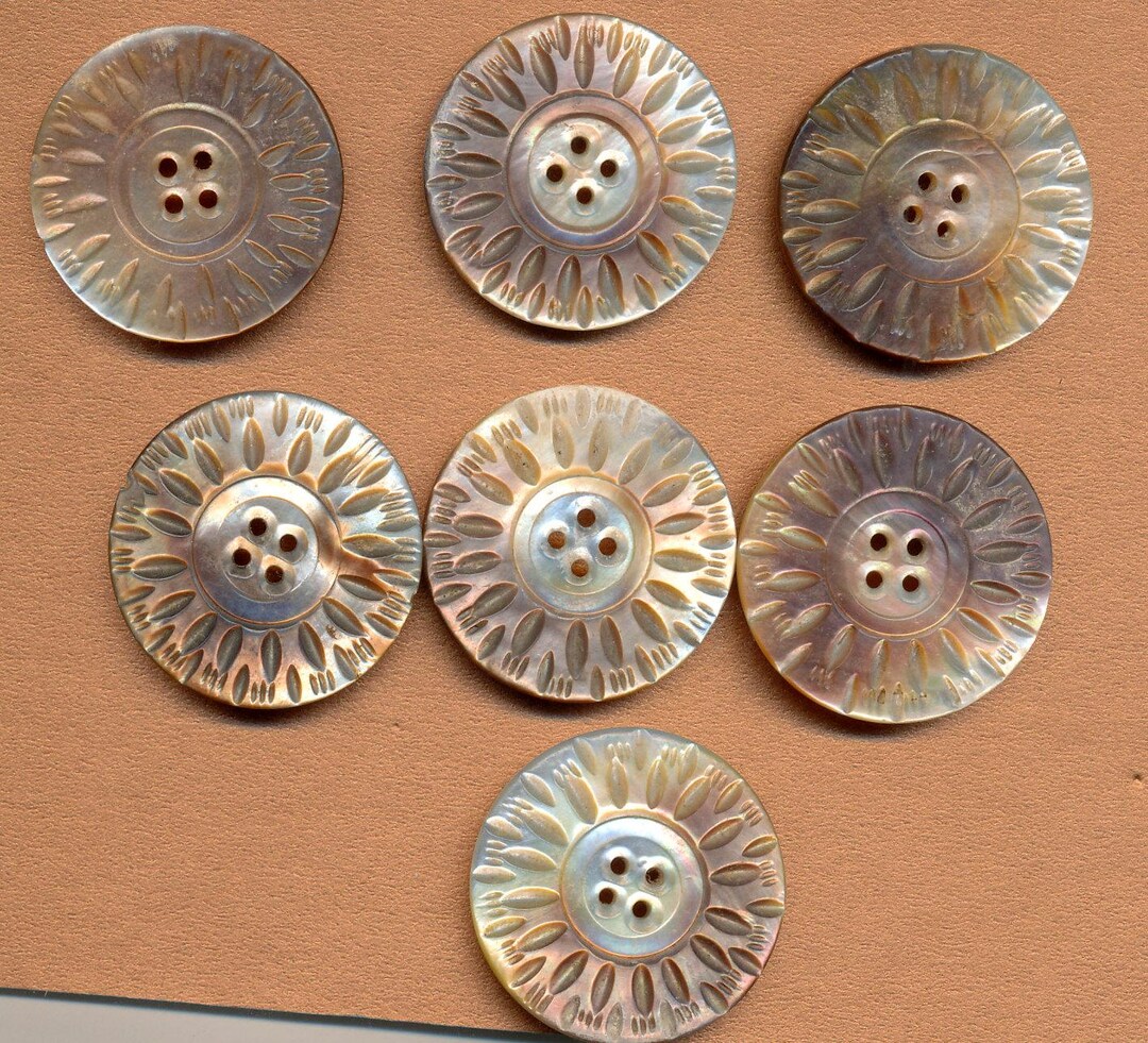 Vintage Carved Pearl Shell Buttons Matching Set of 7 Medium Ca..1920's ...