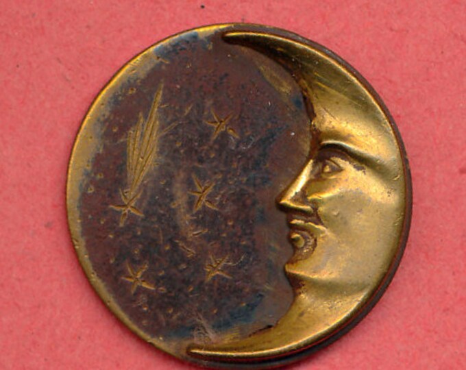 Antique Brass Button Man in the Moon With Stars Ca. 1890's Etsy