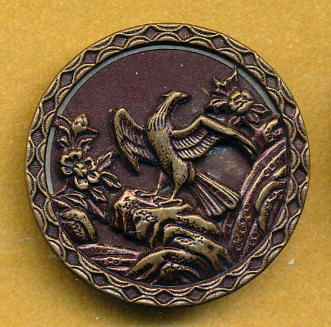 Antique Victorian Brass Bird Button Eagle Perched on a Rocky Etsy