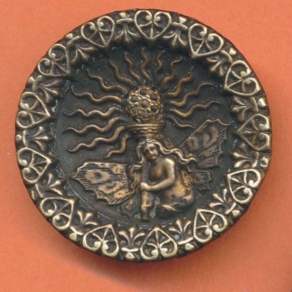 Antique Victorian Fire Fairy  Button -   ca. 1890's Large 1-1/2"